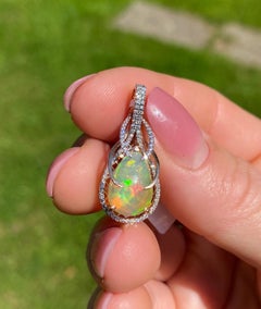 Opal Ethiopian and Diamonds gems Pendant, Solid 14 Karat Rose Gold, Certificate
