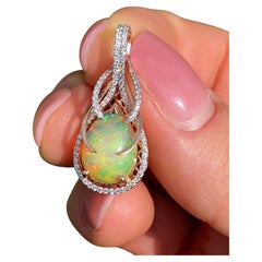 Opal Ethiopian and Diamonds gems Pendant, Solid 14 Karat Rose Gold, Certificate