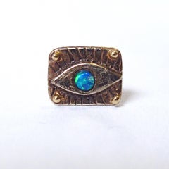Opal Evil Eye Stud in 18k White Gold with 22k Granulation Beads