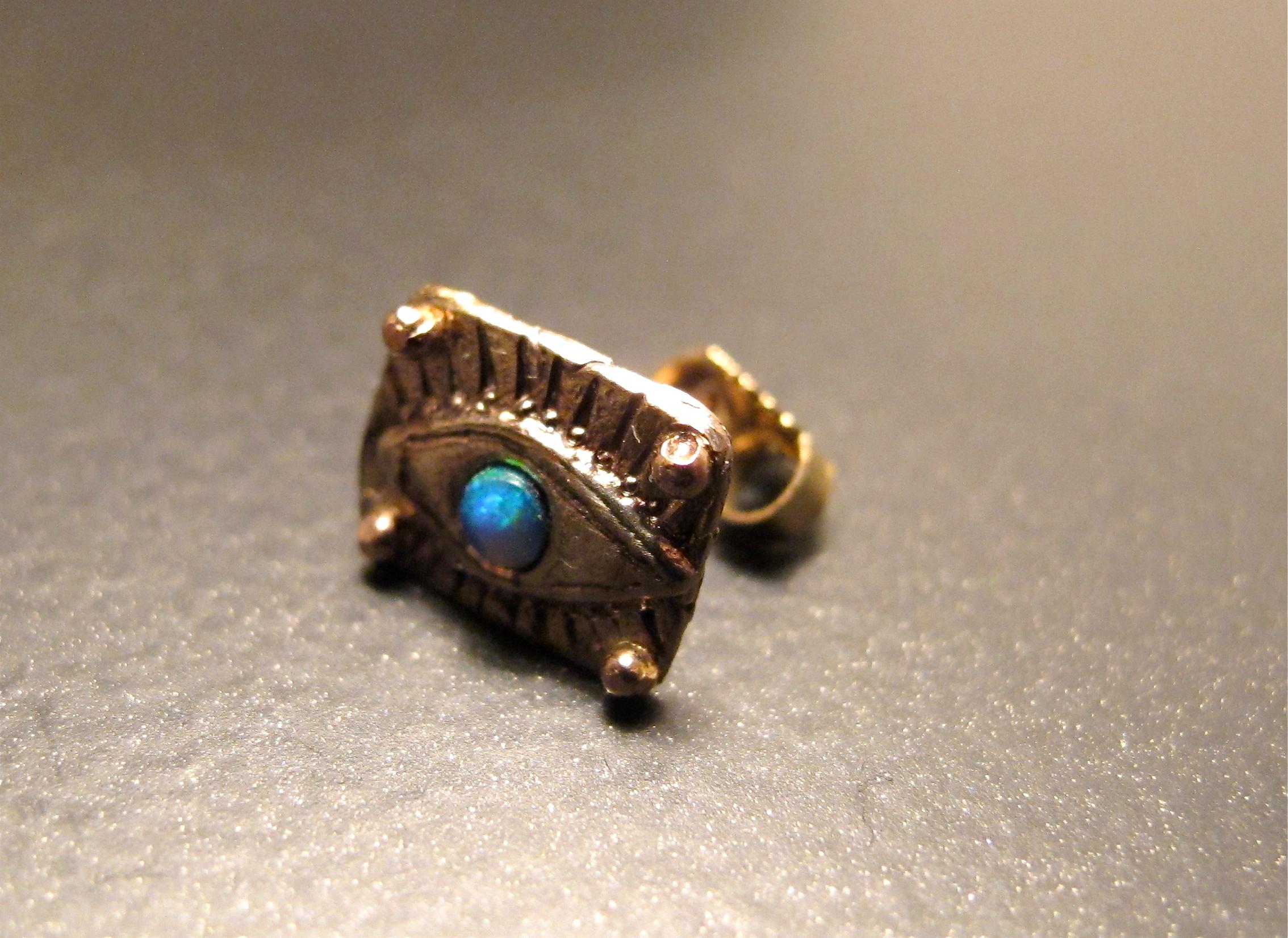 Cabochon Opal Evil Eye Stud in 18k White Gold with 22k Granulation Beads For Sale