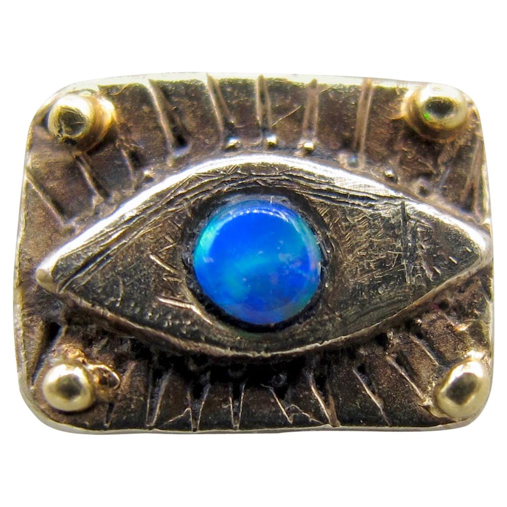 Opal Evil Eye Stud in 18k White Gold with 22k Granulation Beads