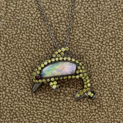 Opal Fancy Colored Diamond Ruby Gold Dolphin Pendant