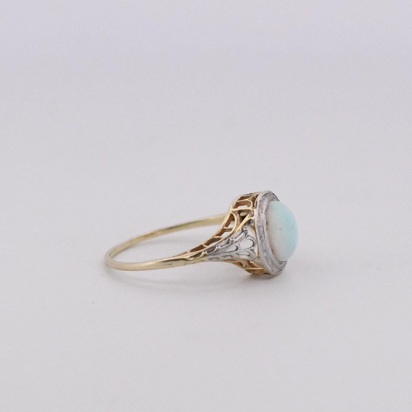 Women's Opal Filigree Ring 14K Yellow Gold With Platinum Top For Sale