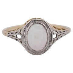 Vintage Opal Filigree Ring 14K Yellow Gold With Platinum Top
