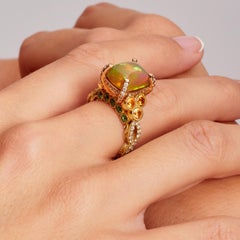4.31 Carat Ethiopian Opal Diamond Garnet Tourmaline Rose Gold Cocktail Ring