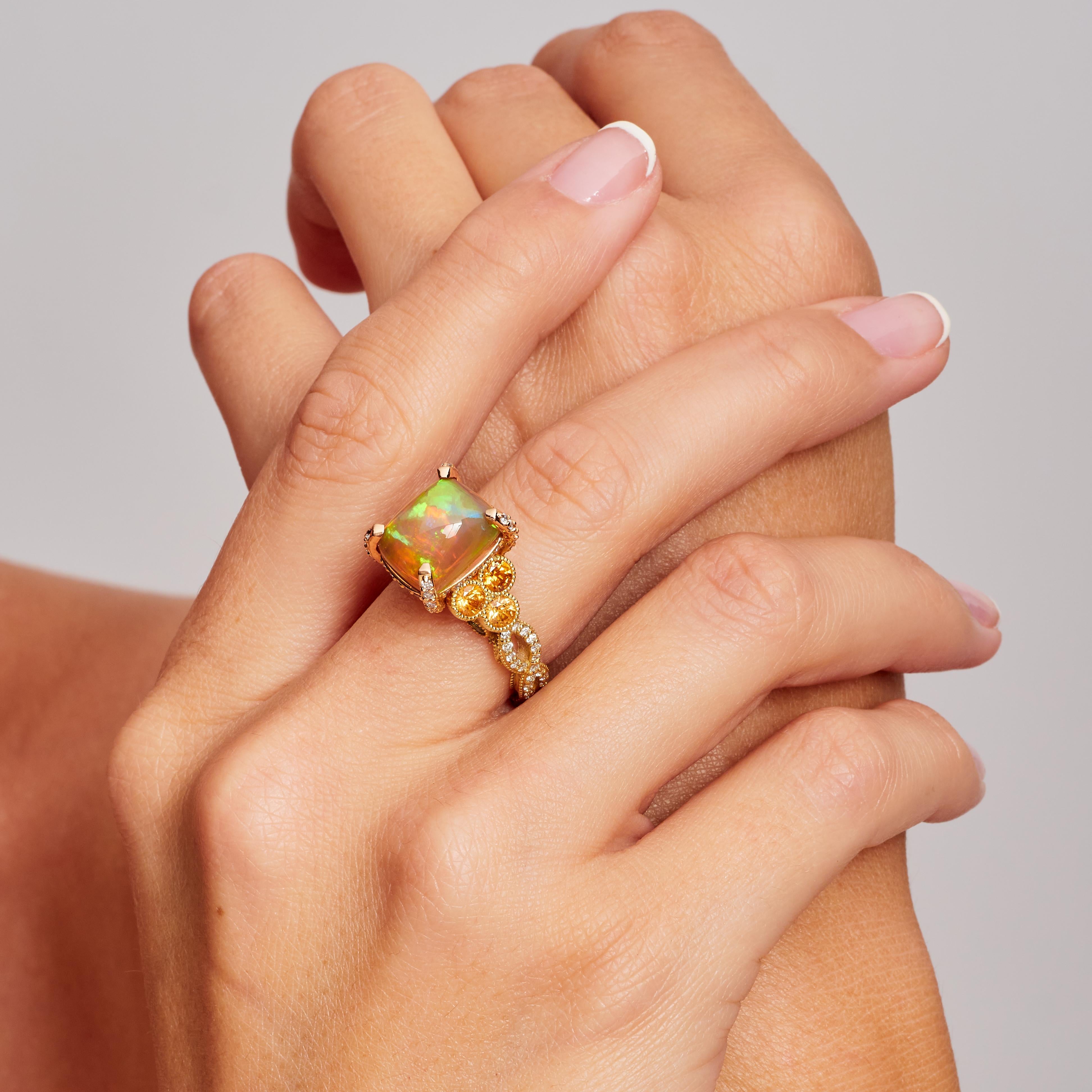 4,31 Karat Äthiopischer Opal Diamant Granat Turmalin Rose Gold Cocktail Ring im Zustand „Neu“ im Angebot in Woodstock, GA