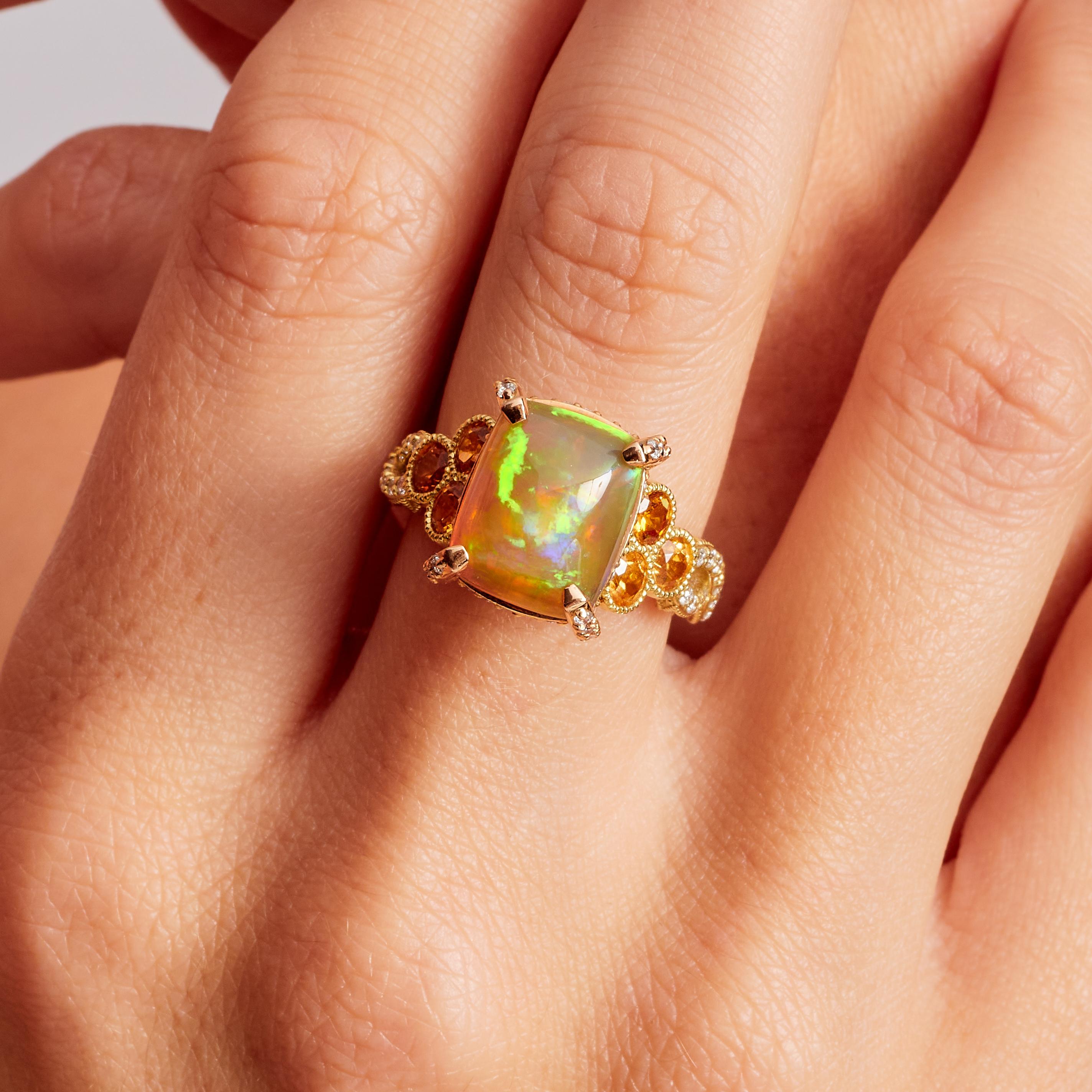 4,31 Karat Äthiopischer Opal Diamant Granat Turmalin Rose Gold Cocktail Ring für Damen oder Herren im Angebot