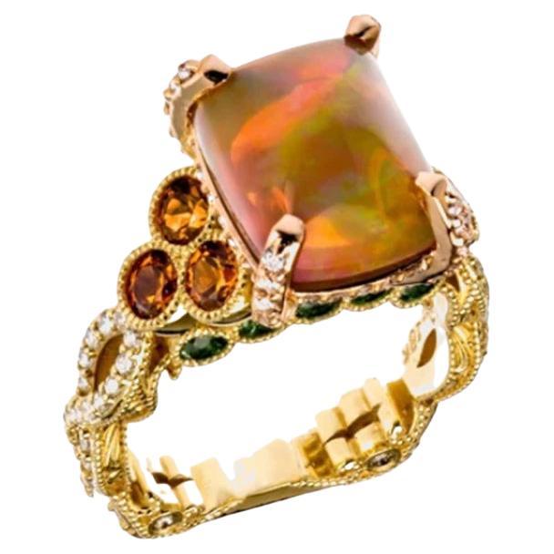 4.31 Carat Ethiopian Opal Diamond Garnet Tourmaline Rose Gold Cocktail Ring For Sale