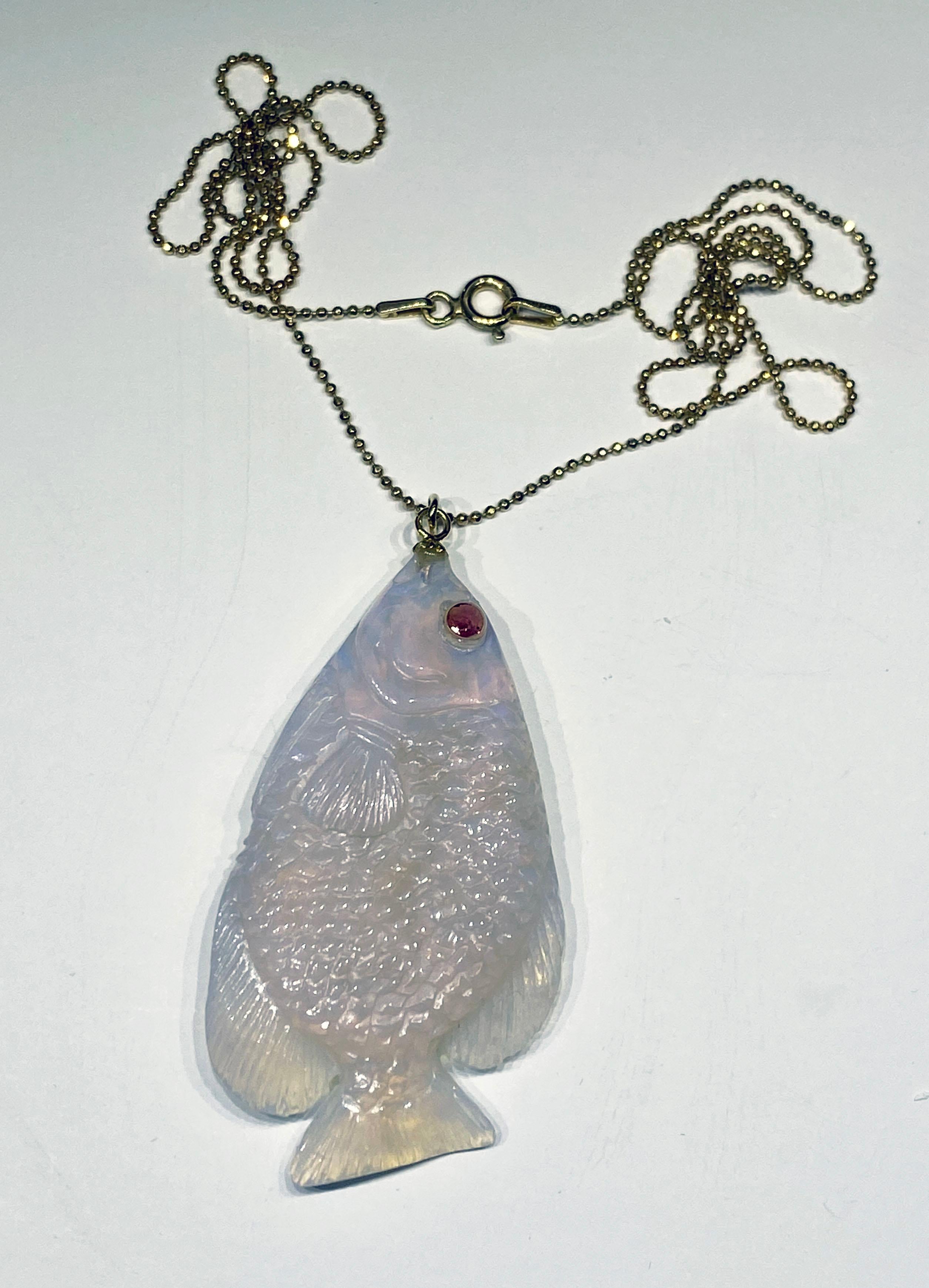 Artisan Opal Fish Pendant For Sale