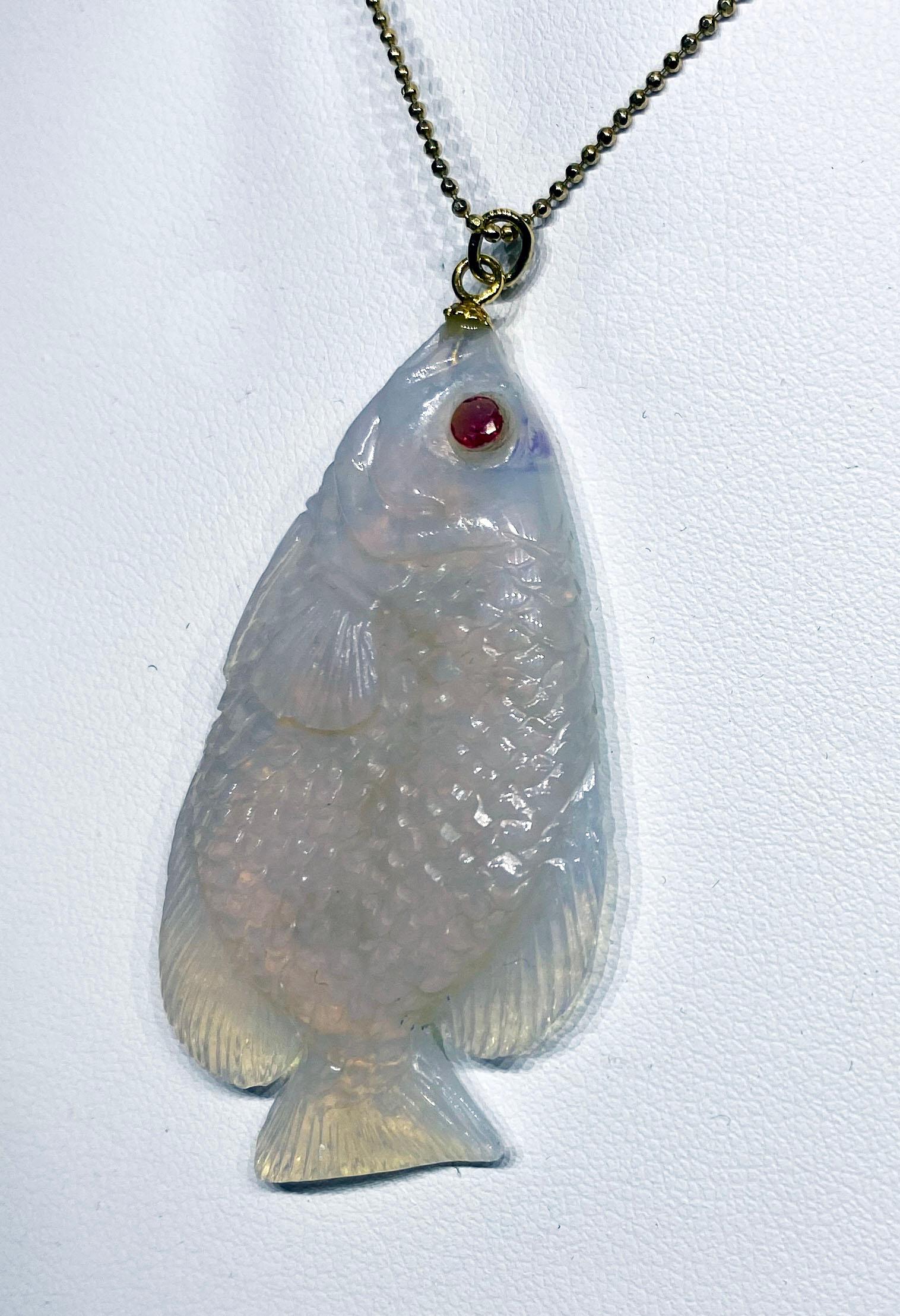 Mixed Cut Opal Fish Pendant For Sale