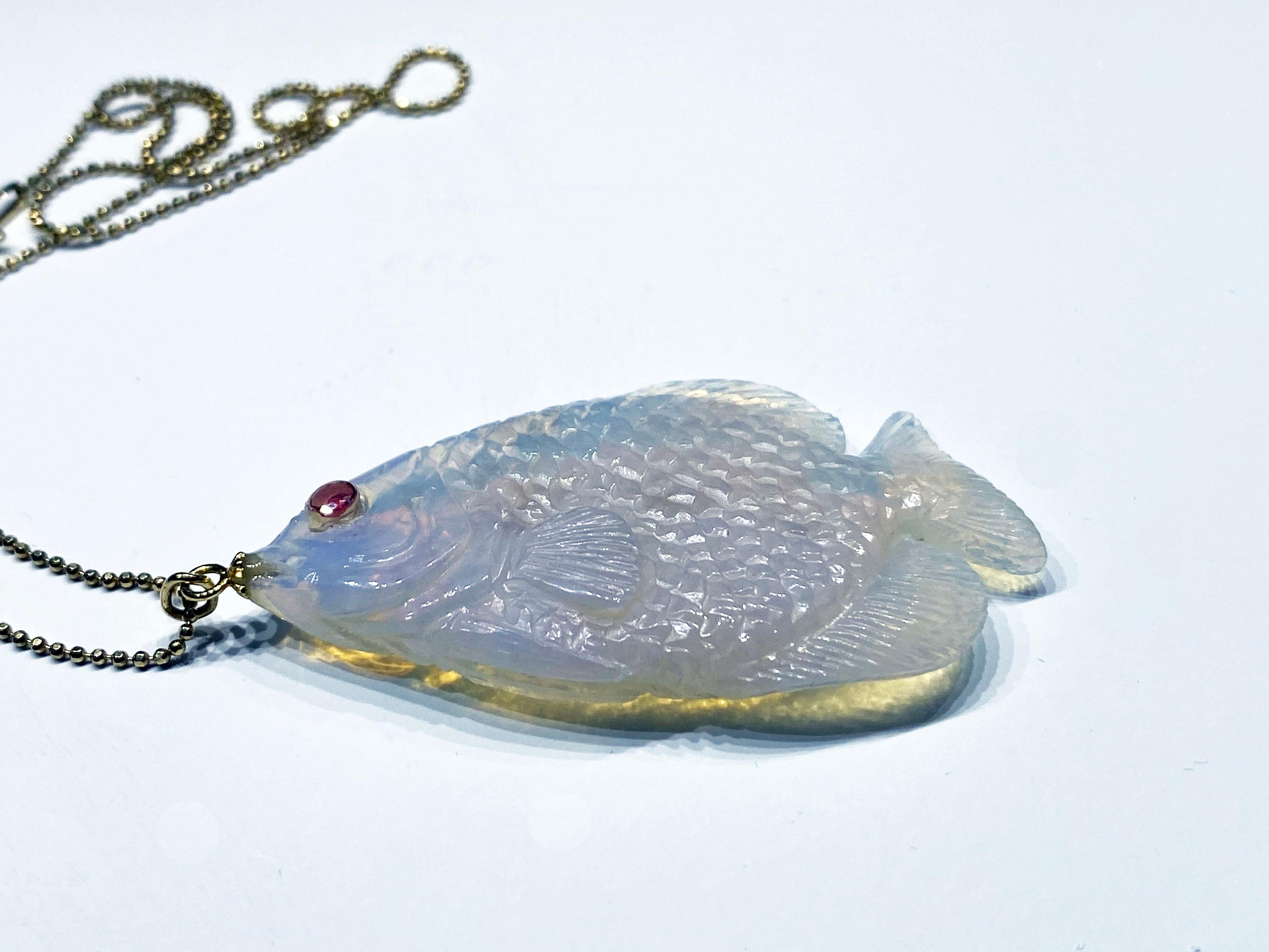 Women's or Men's Opal Fish Pendant For Sale