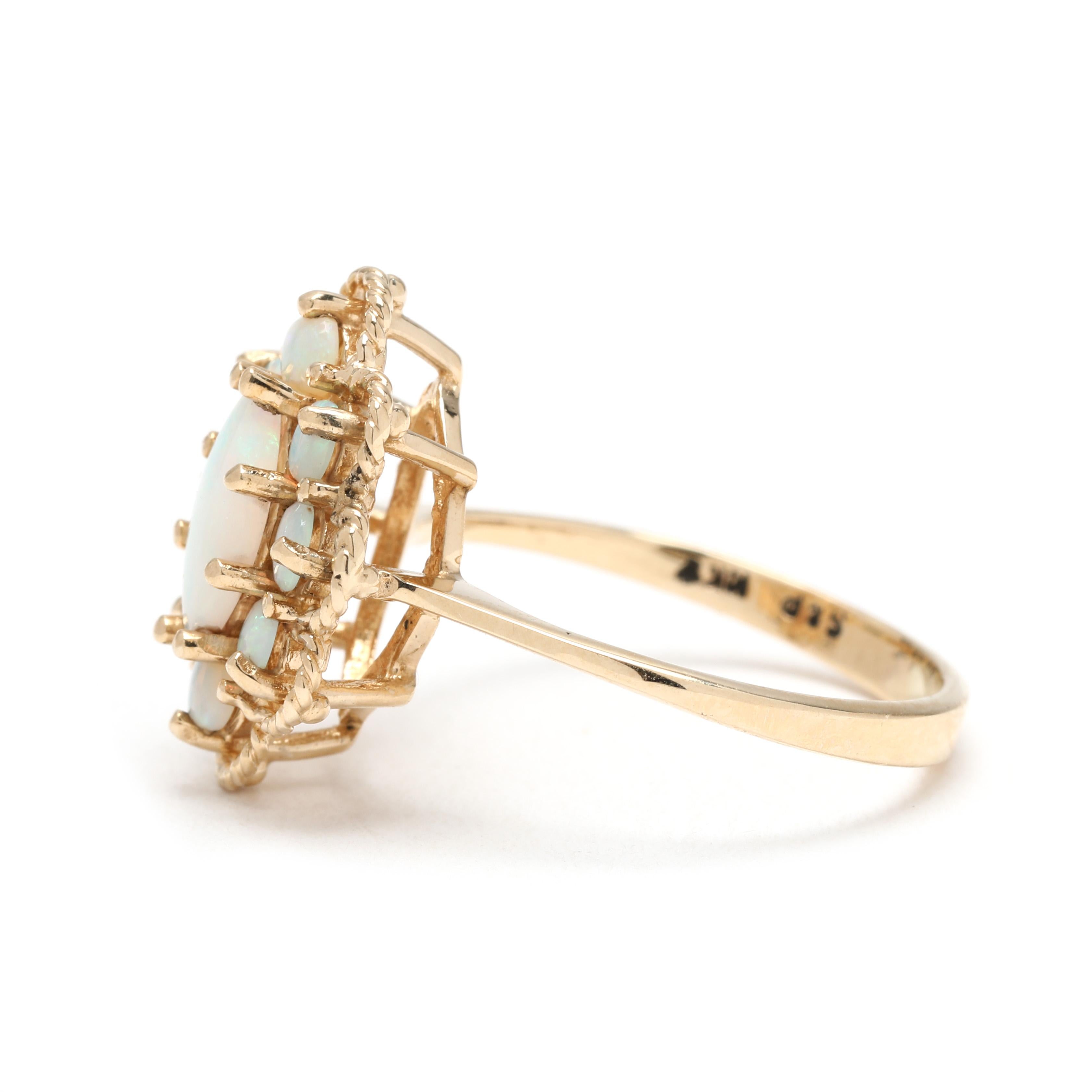 Bague cocktail en or jaune 10k avec fleur d'opale, taille 5.25 Bon état - En vente à McLeansville, NC
