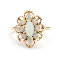 Opal Floral Cluster Cocktail Ring, 10k Gelbgold, Ringgröße 5.25