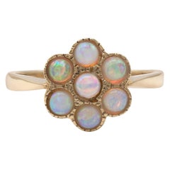 Vintage Opal Flower Cluster Ring British Hallmarked 9 Carat Yellow Gold, US