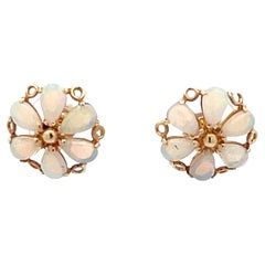 Opal Flower Earrings in 14k Yellow Gold