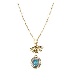 Opal Flower & Lilly of the Valley Pendant Necklace with Opal and Diamonds