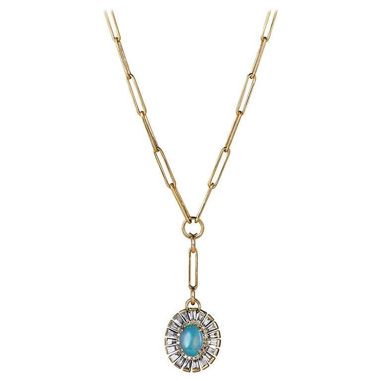 Opal Flower Pendant Necklace with Australian Opal and White Diamonds
