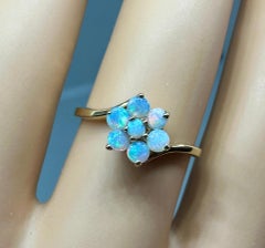 Opal Flower Ring Antique Magic Glo Wedding Engagement Cocktail Ring Yellow Gold