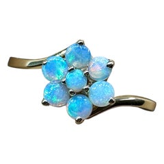 Opal Flower Ring Antique Magic Glo Wedding Engagement Cocktail Ring Yellow Gold