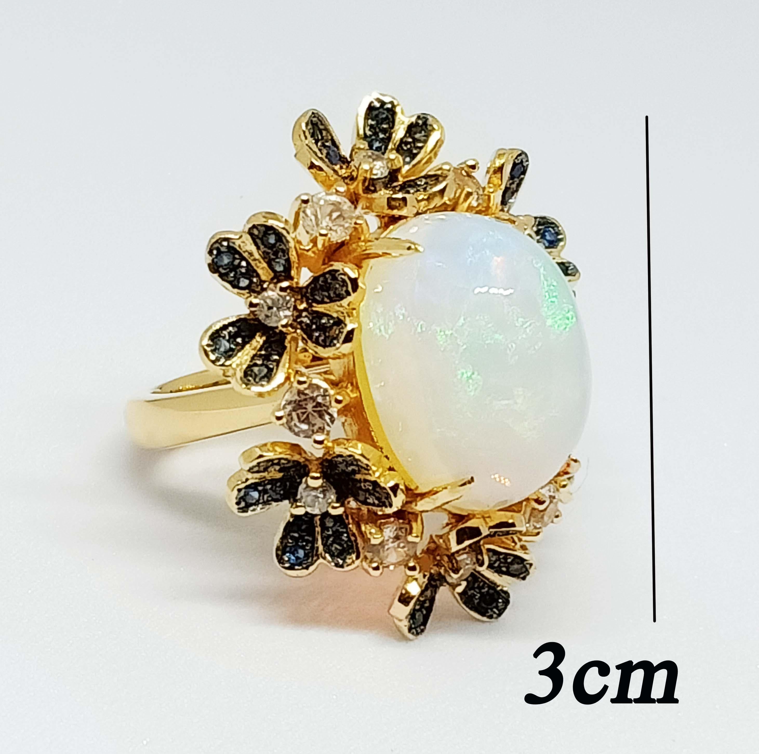 Cabochon (Big ring)Opal flowers(10.80cts) 18K gold Plated Over sterling silver  For Sale