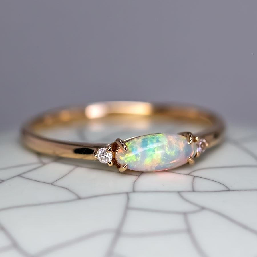 Opal Fossil Shell Diamond Engagement Ring 14K Yellow Gold In New Condition For Sale In Suwanee, GA