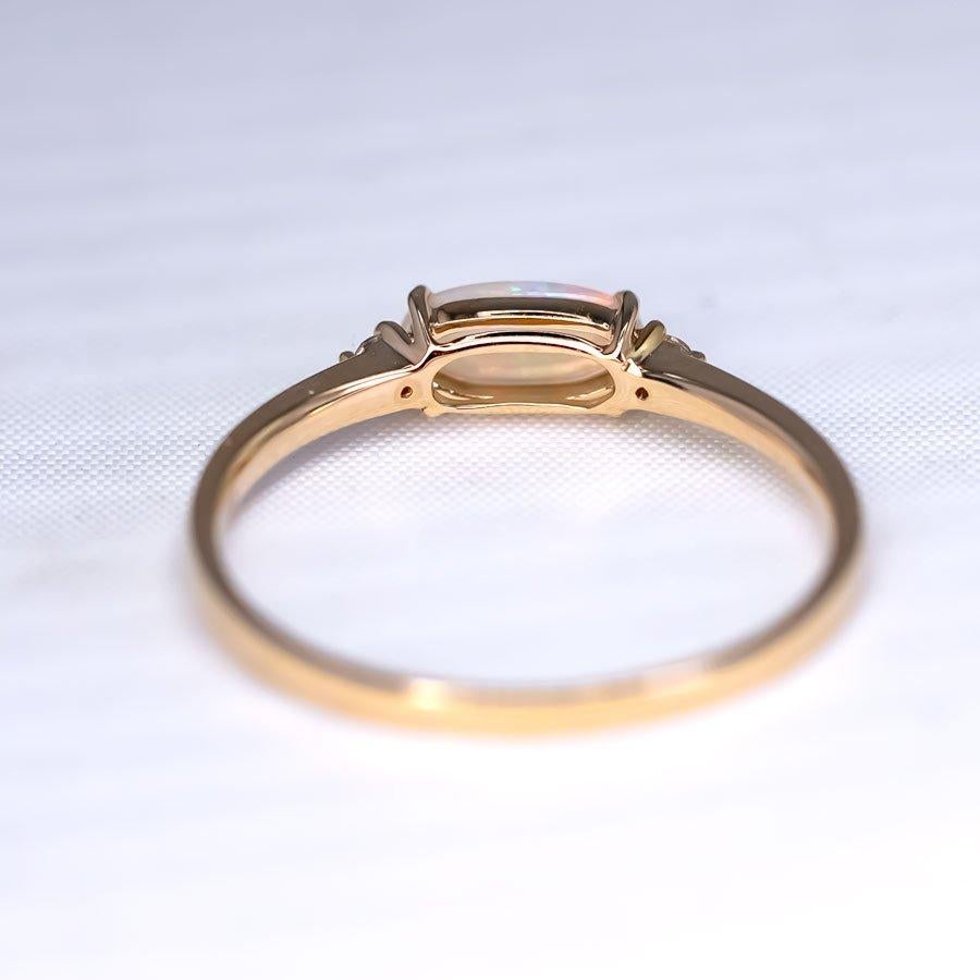 Women's or Men's Opal Fossil Shell Diamond Engagement Ring 14K Yellow Gold For Sale
