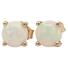 Opal Four Prong Solitaire Stud Earrings in Solid 14K Gold Round 5mm