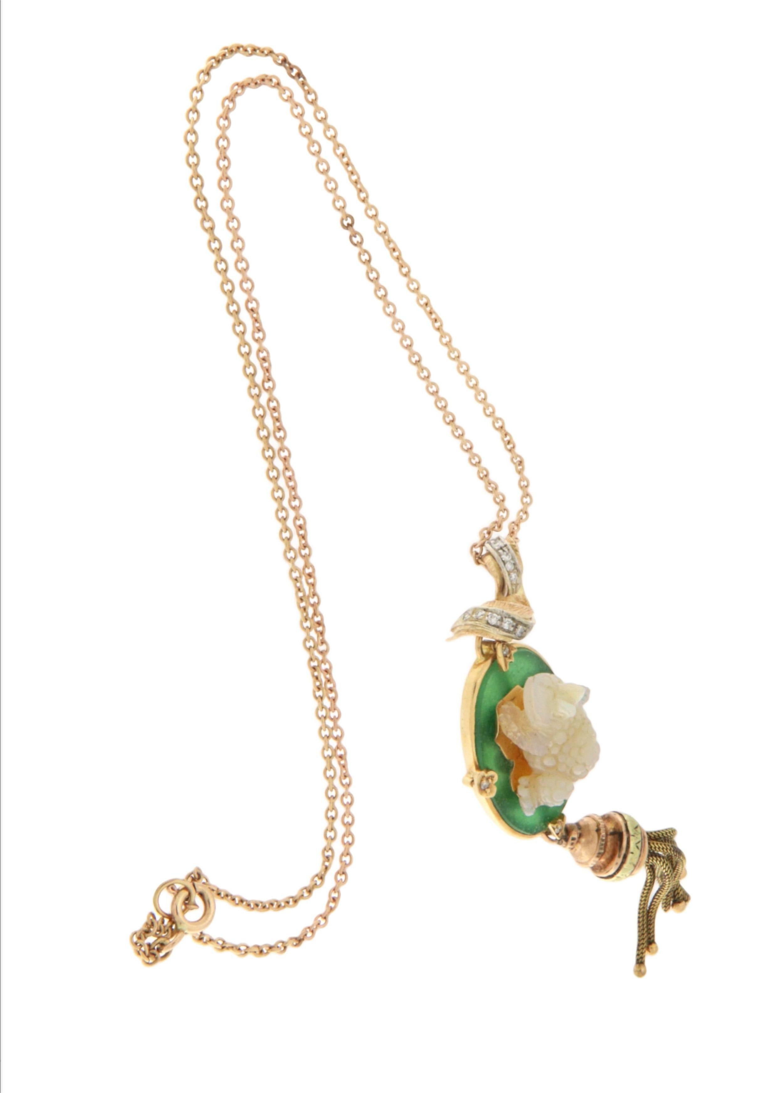 Collier pendentif grenouille en or jaune 18 carats et diamants Neuf - En vente à Marcianise, IT