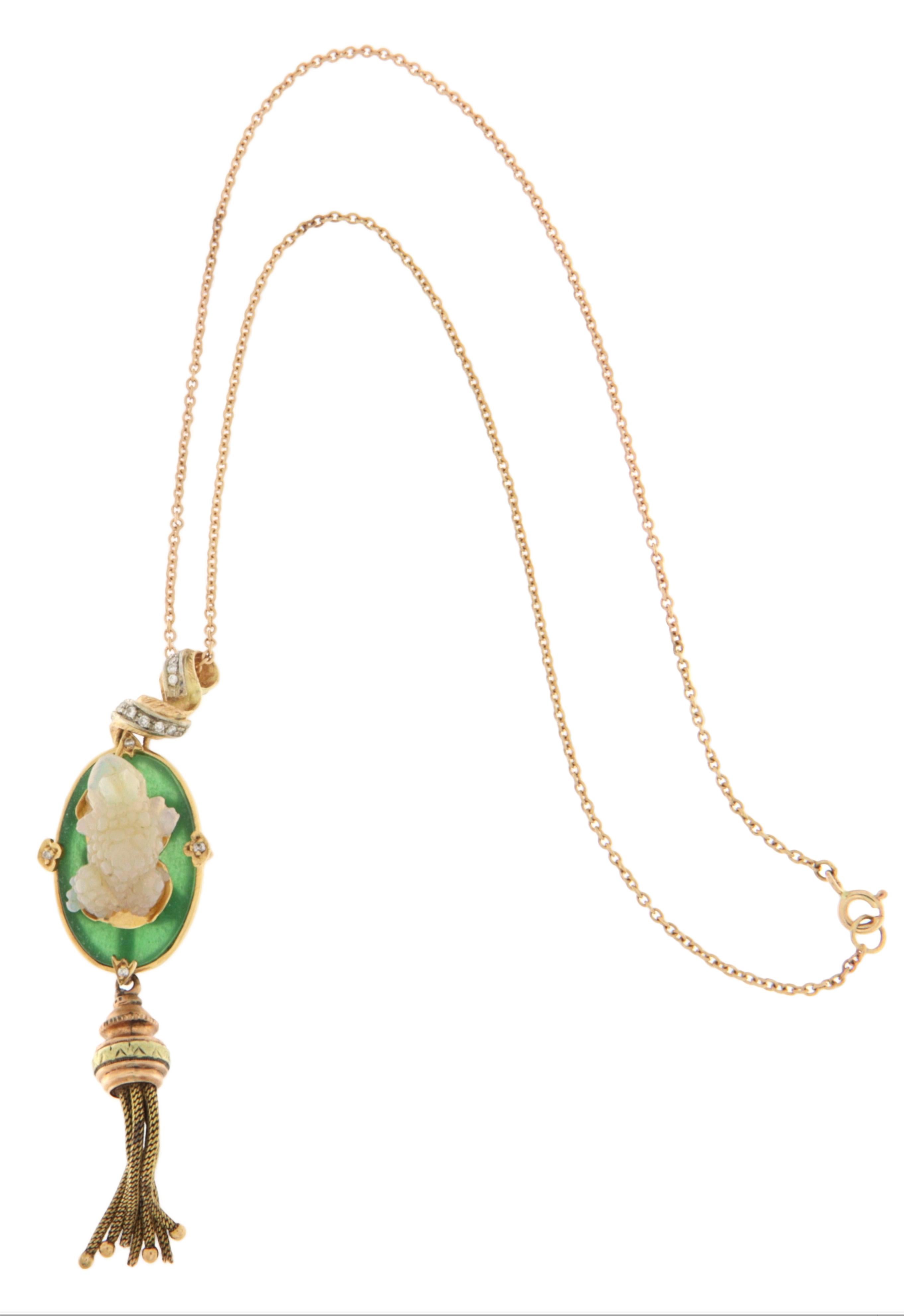 Collier pendentif grenouille en or jaune 18 carats et diamants en vente 1