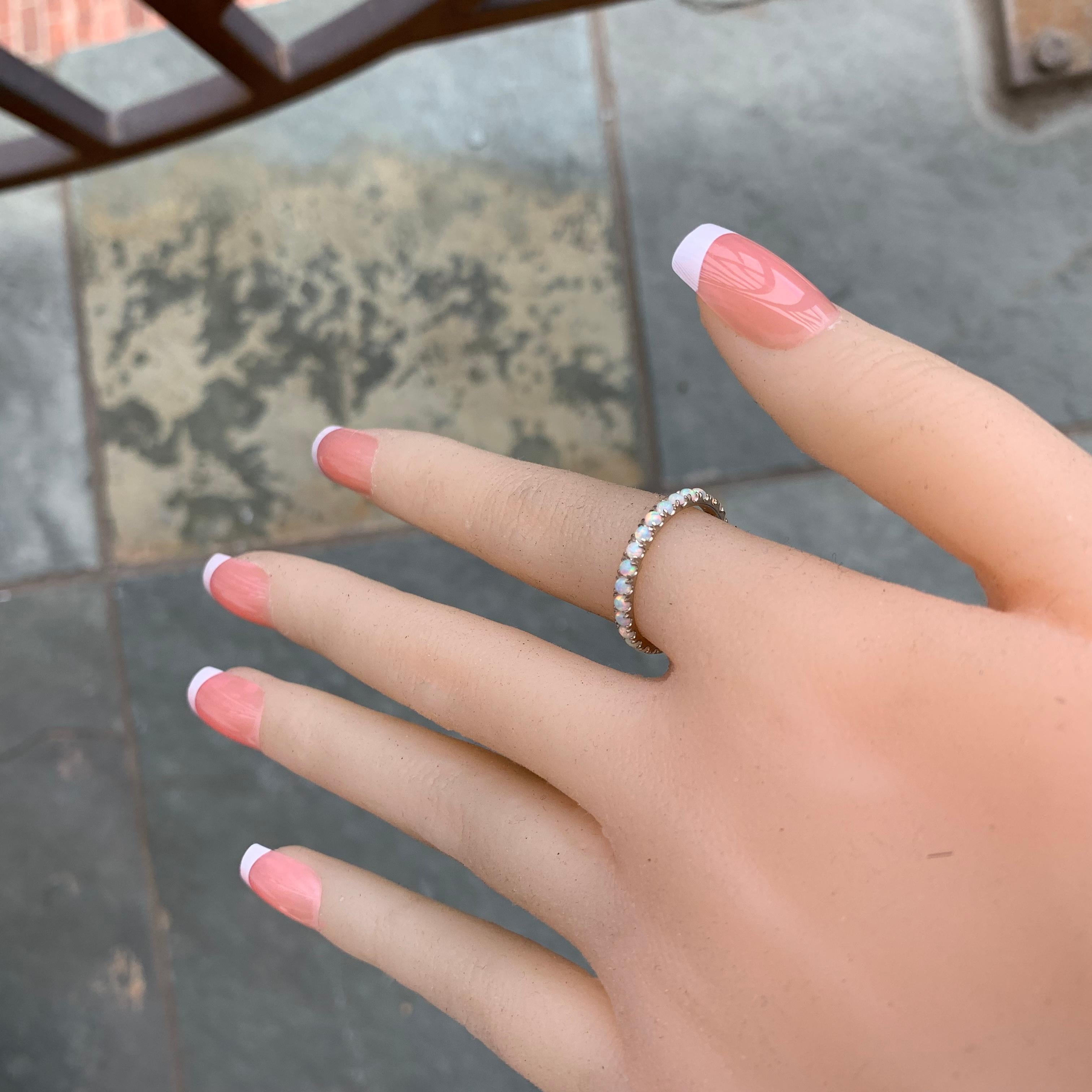 Round Cut Opal Full Eternity Band, October Birth Stone, 14 Karat Rose Gold, Ben Dannie For Sale