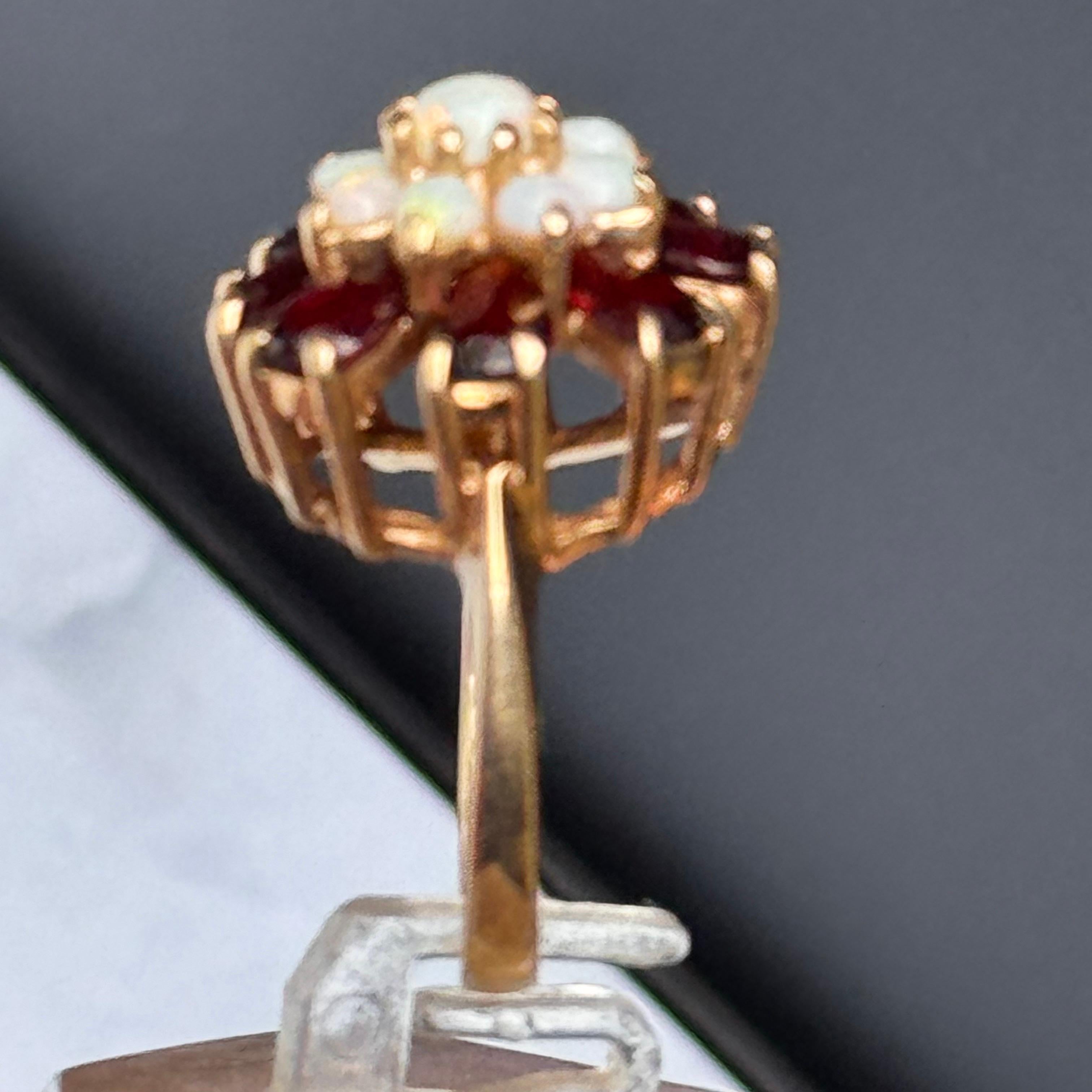  Opal Granat Cluster 14kt Gold Cocktail-Ring im Angebot 9