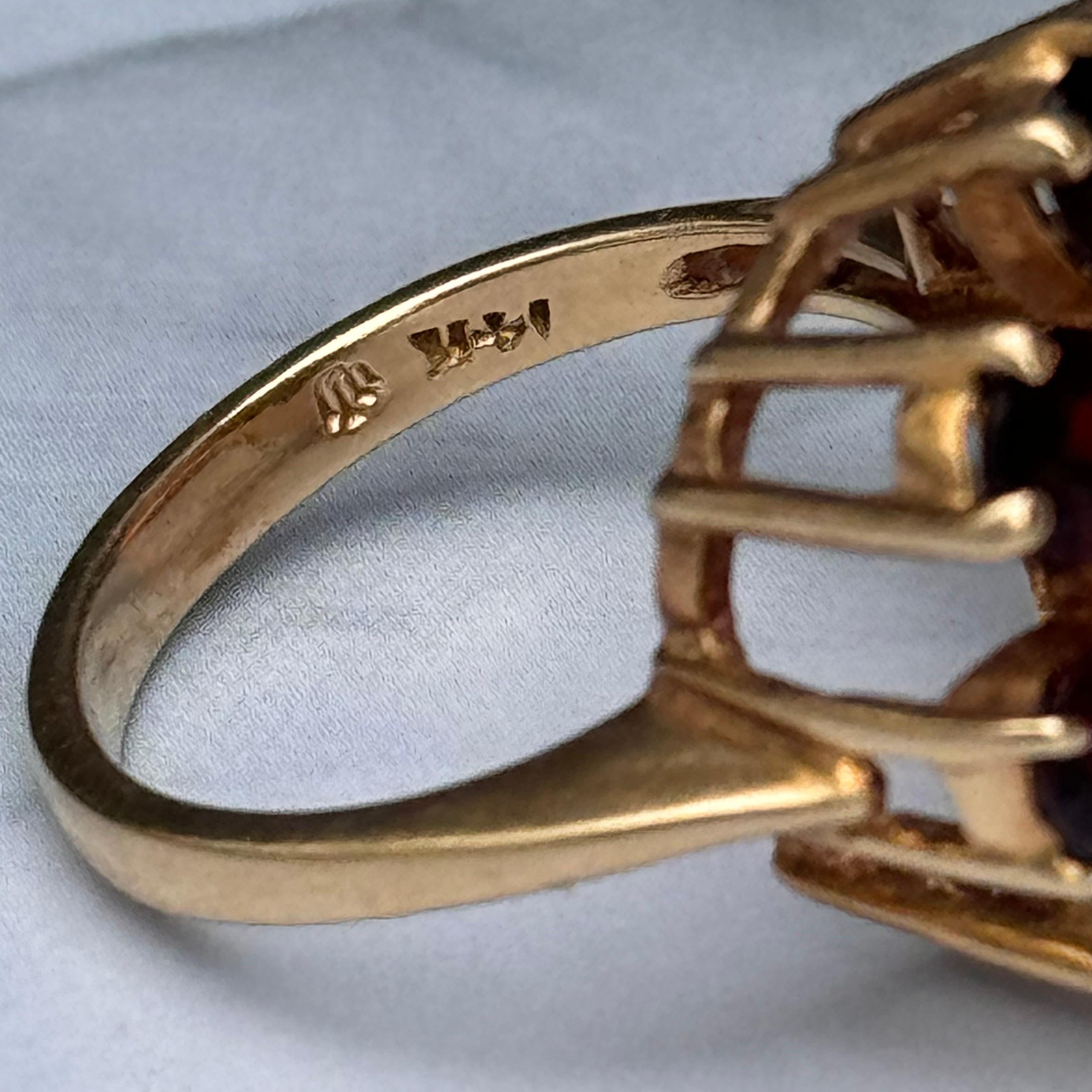  Opal Garnet Cluster 14kt Gold Cocktail Ring For Sale 1