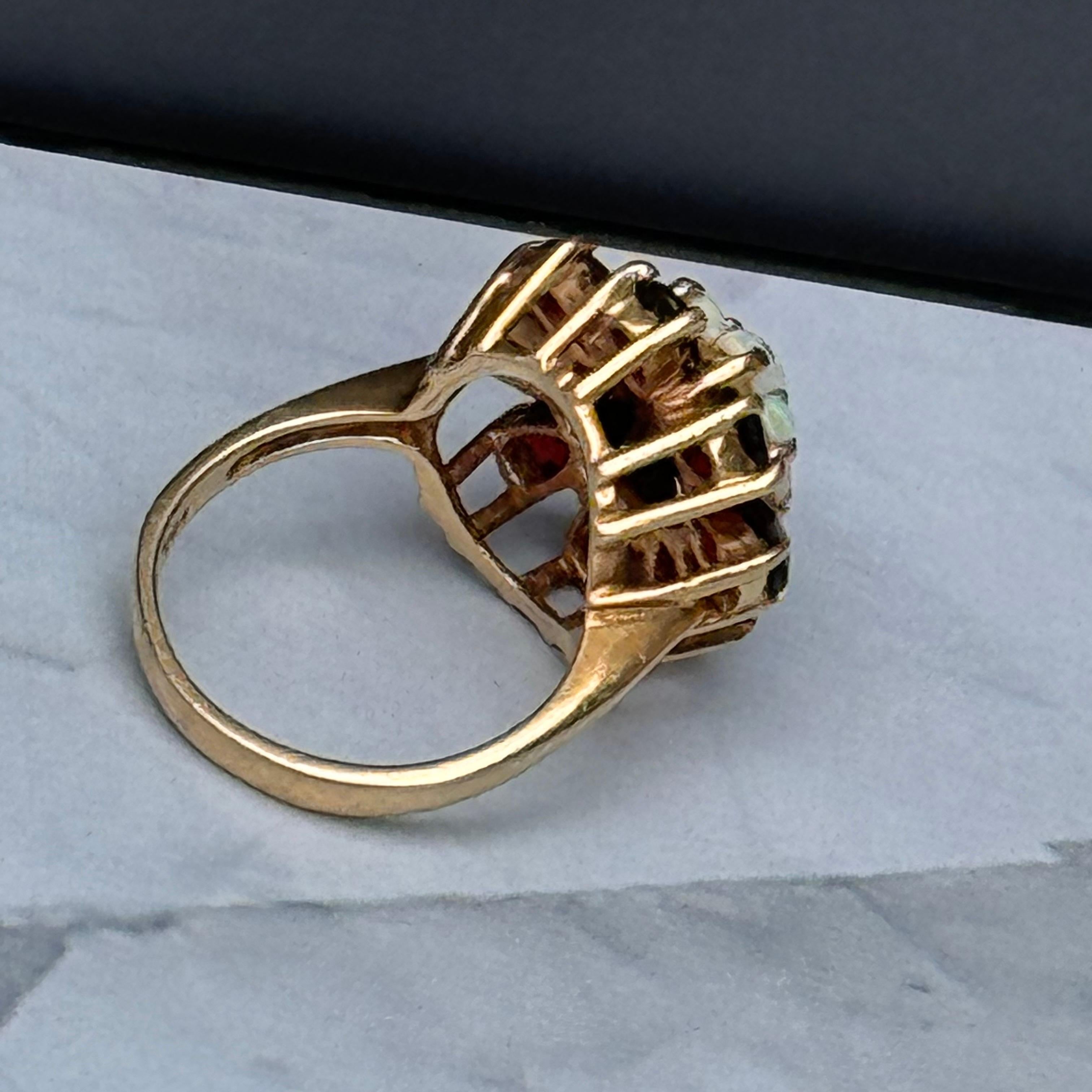  Opal Garnet Cluster 14kt Gold Cocktail Ring For Sale 2