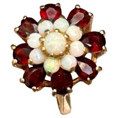 Antique  Opal Garnet Cluster 14kt Gold Cocktail Ring