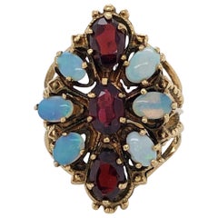 Vintage Opal Garnet Yellow Gold Cocktail Ring