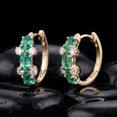 Opal Gemstone 14K (or 18k upon request) Yellow Gold Diamond Huggies Earrings
