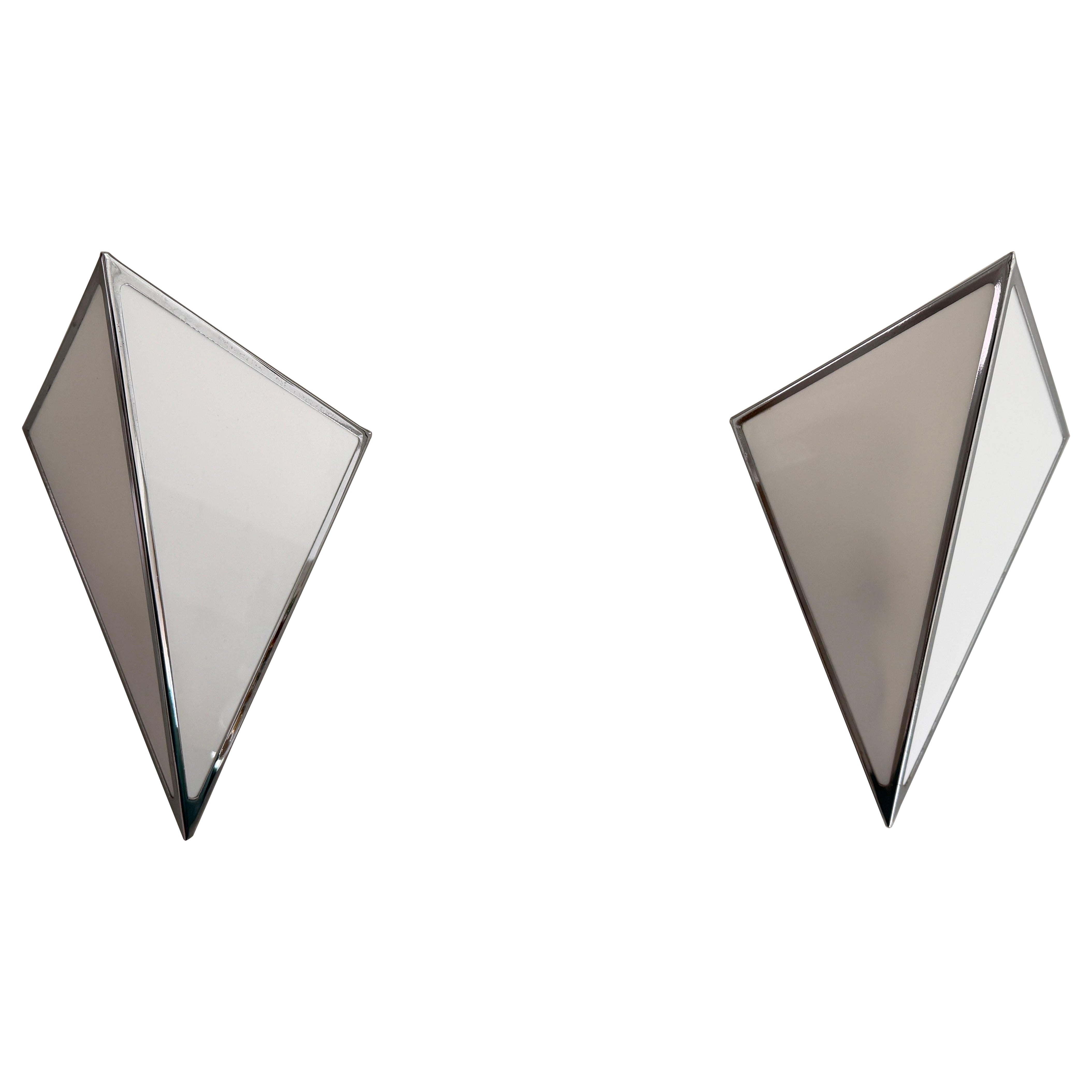 Opal Glass and Aluminum Body Pair of Sconces, 1980s, Germany