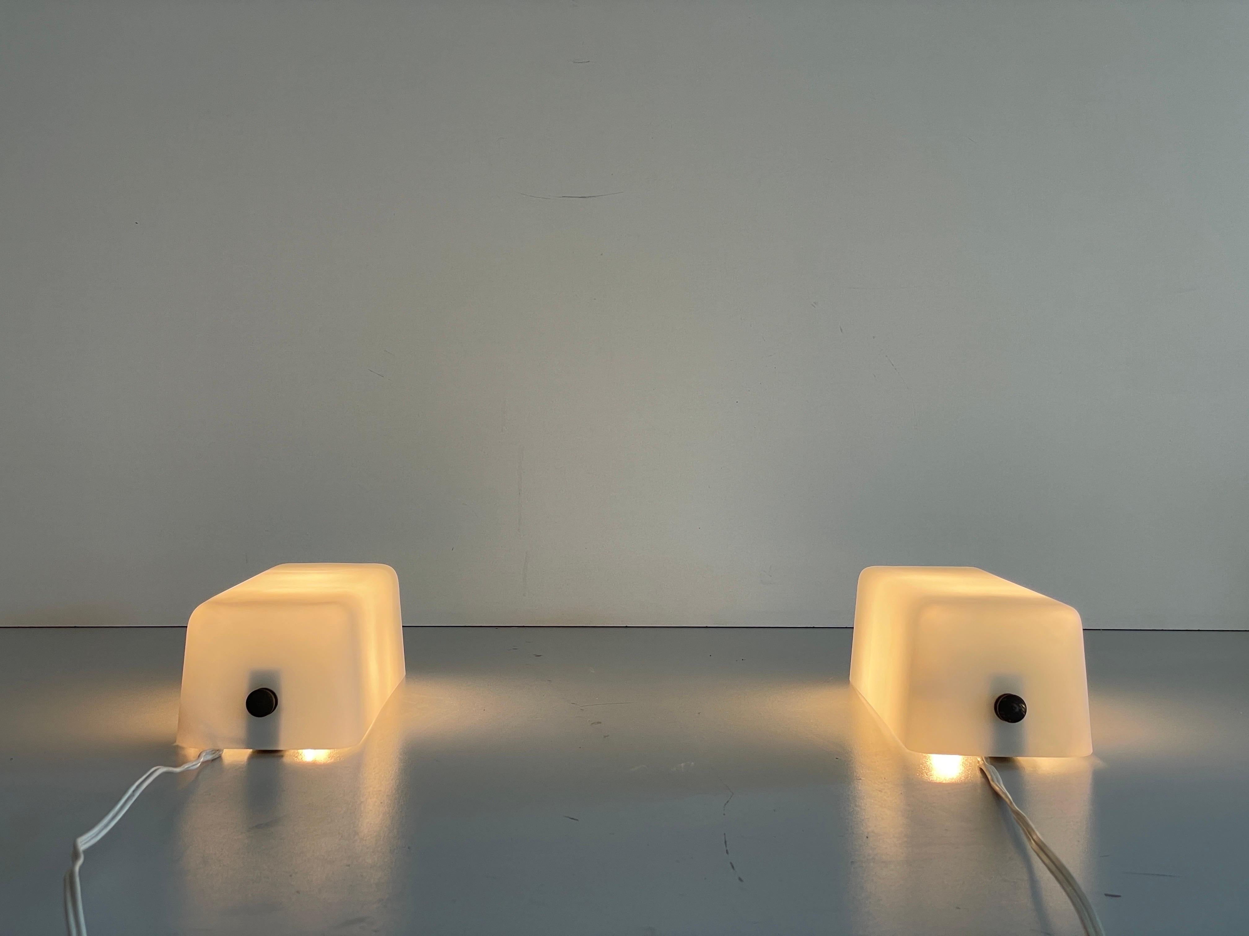 Opal Glass and Brass Base Pair of Wall Sconces by Stilux, 1960s, Italy For Sale 7