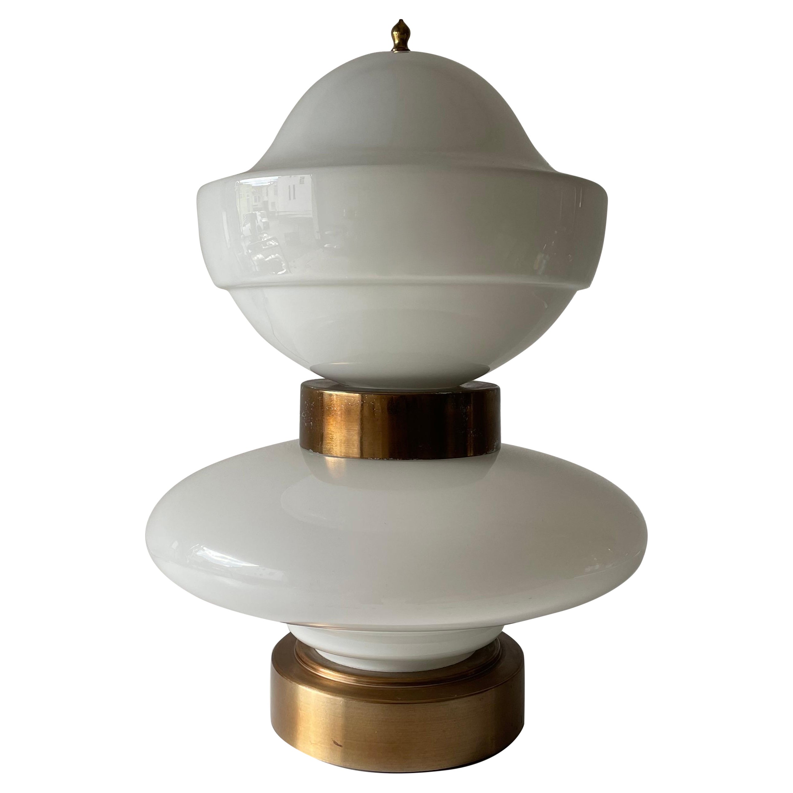 Opal Glass and Brass Body Large Table or Floor Lamp, 1960s, Italy