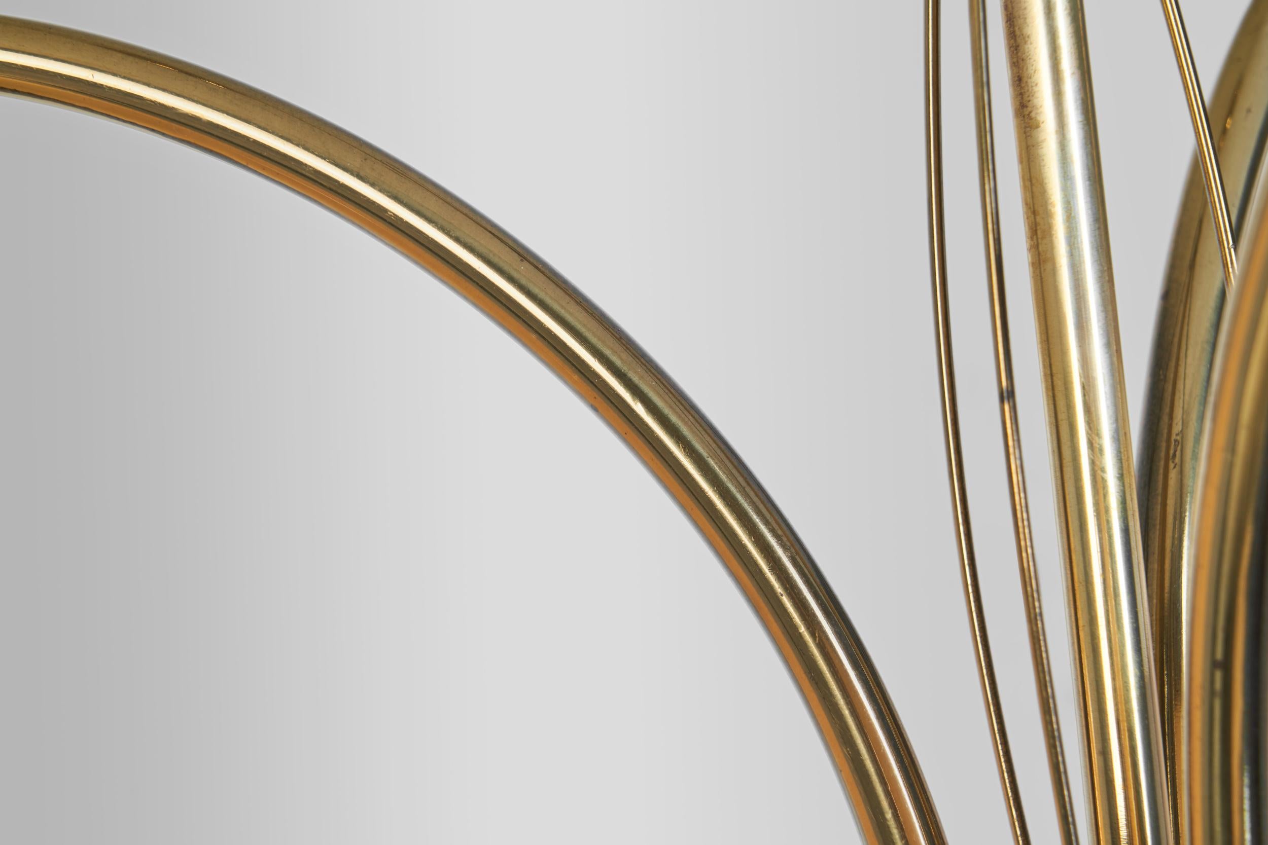 Opal Glass and Brass Chandelier by Itsu, Finland Mid-20th Century For Sale 6