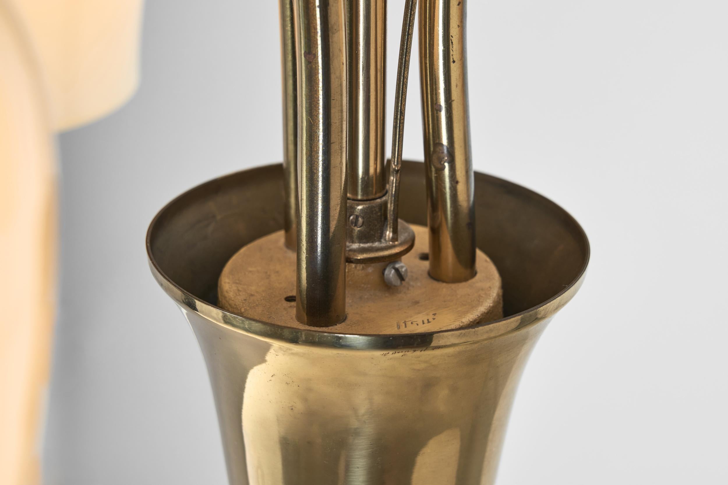 Opal Glass and Brass Chandelier by Itsu, Finland Mid-20th Century For Sale 7