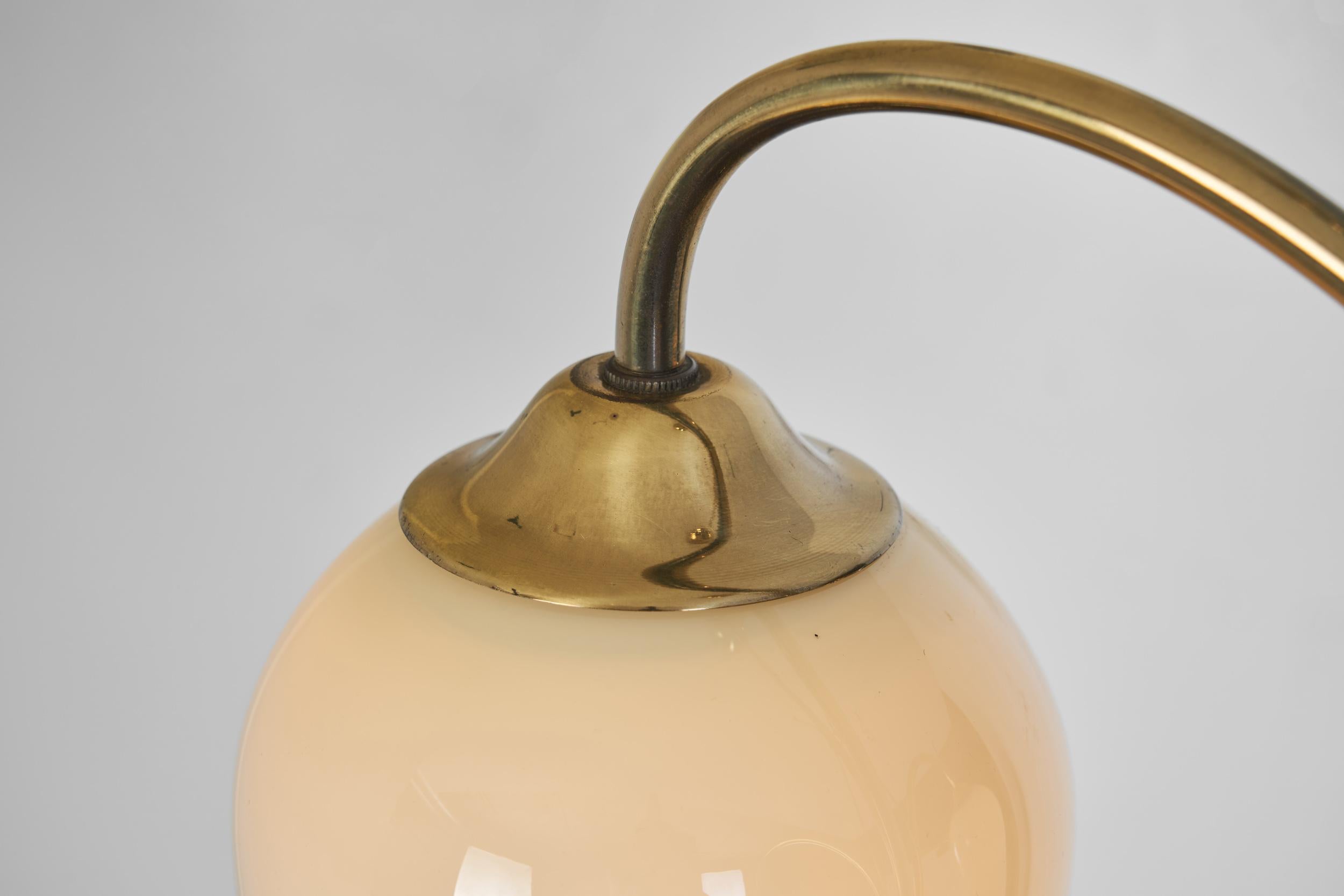 Opal Glass and Brass Chandelier by Itsu, Finland Mid-20th Century For Sale 9