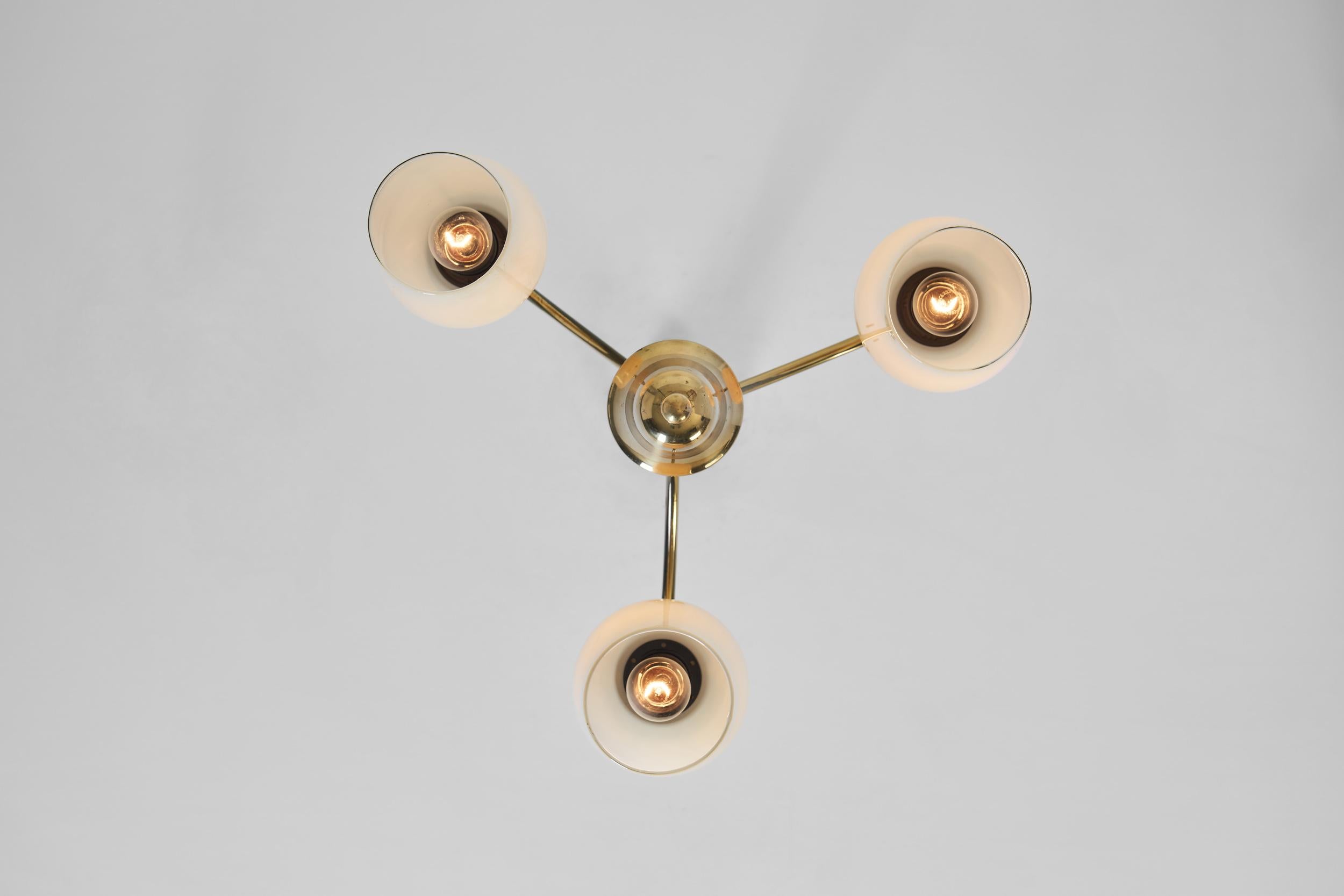 Opal Glass and Brass Chandelier by Itsu, Finland Mid-20th Century For Sale 12