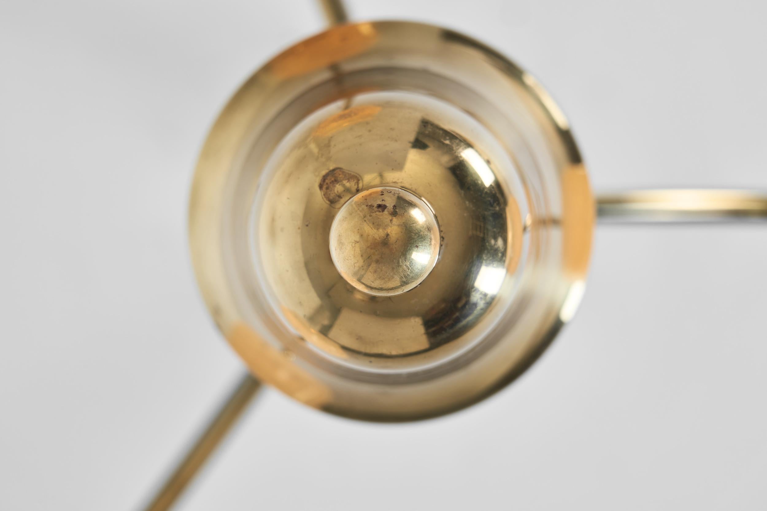 Opal Glass and Brass Chandelier by Itsu, Finland Mid-20th Century For Sale 13