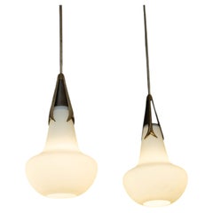 Opal glass and brass chandeliers