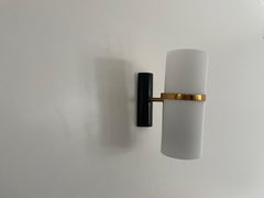 Opal Glass and Brass Single Wall Sconce Attr. to Stilnovo, 1950s, Italy