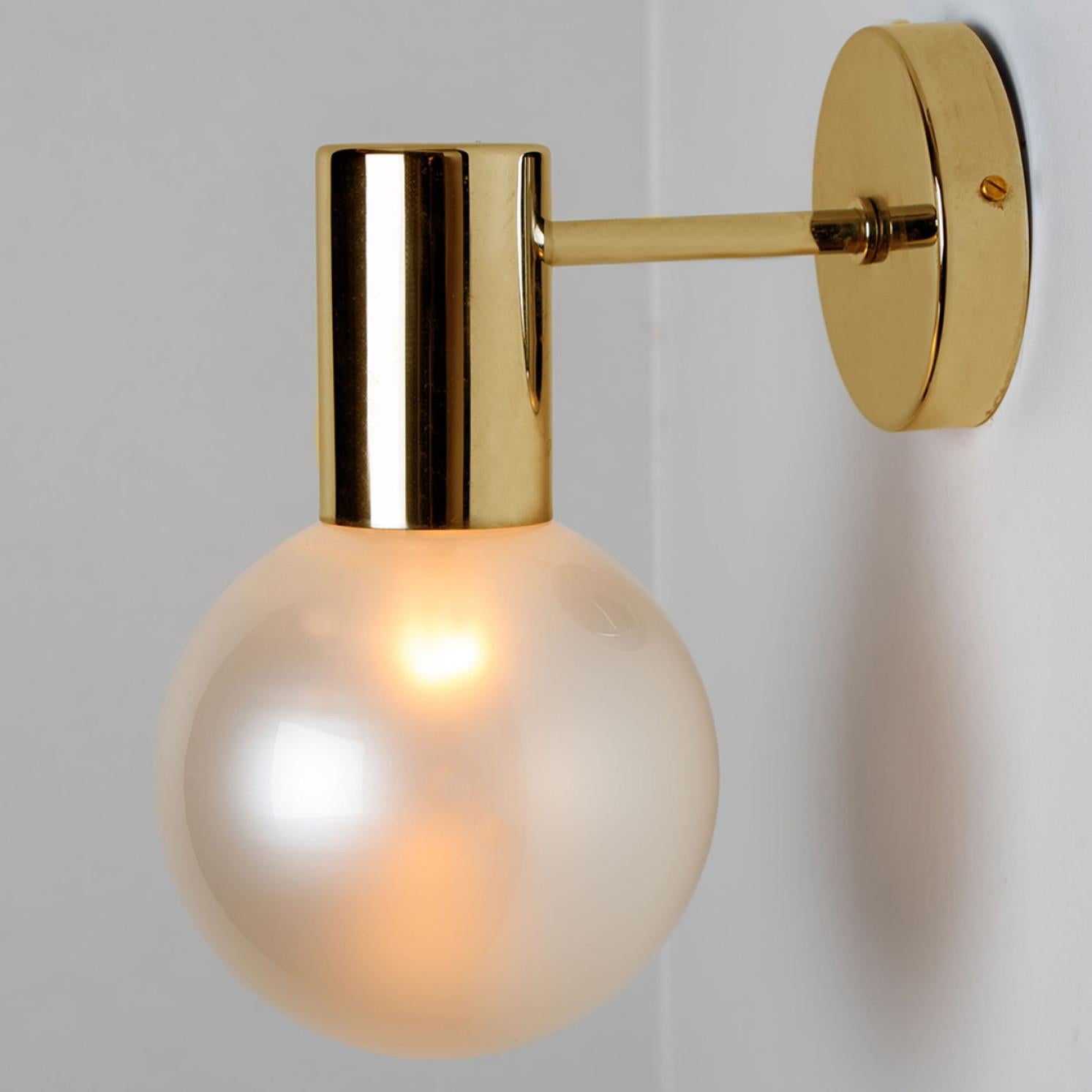 20th Century Opal Glass and Brass Wall Lights by Glashütte Limburg, 1970s For Sale