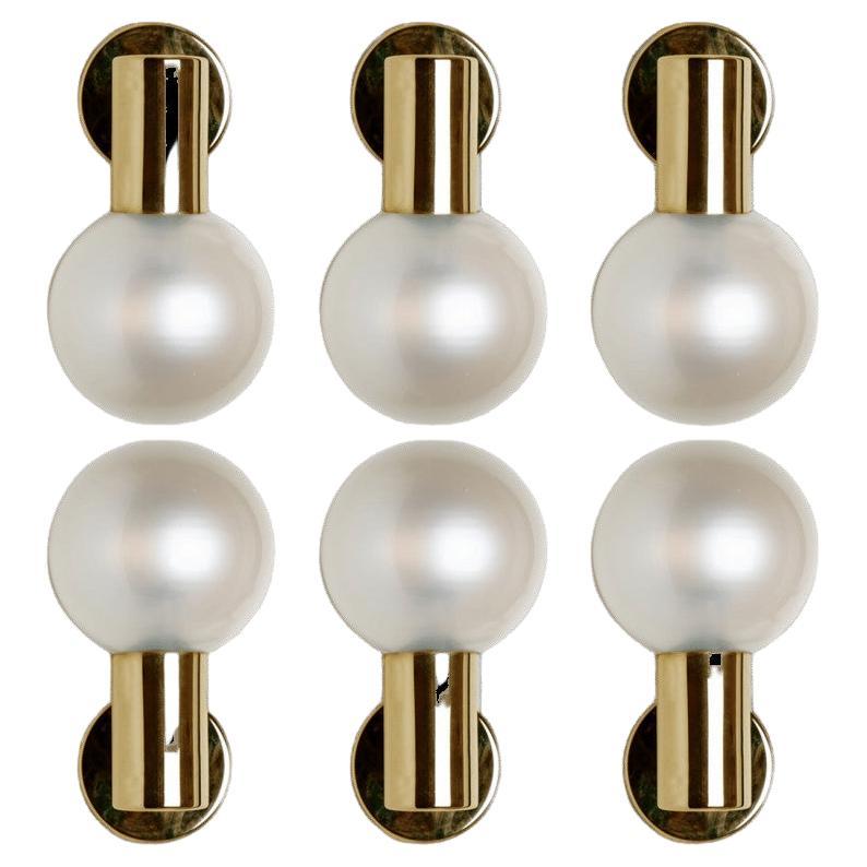 Opal Glass and Brass Wall Lights by Glashütte Limburg, 1970s