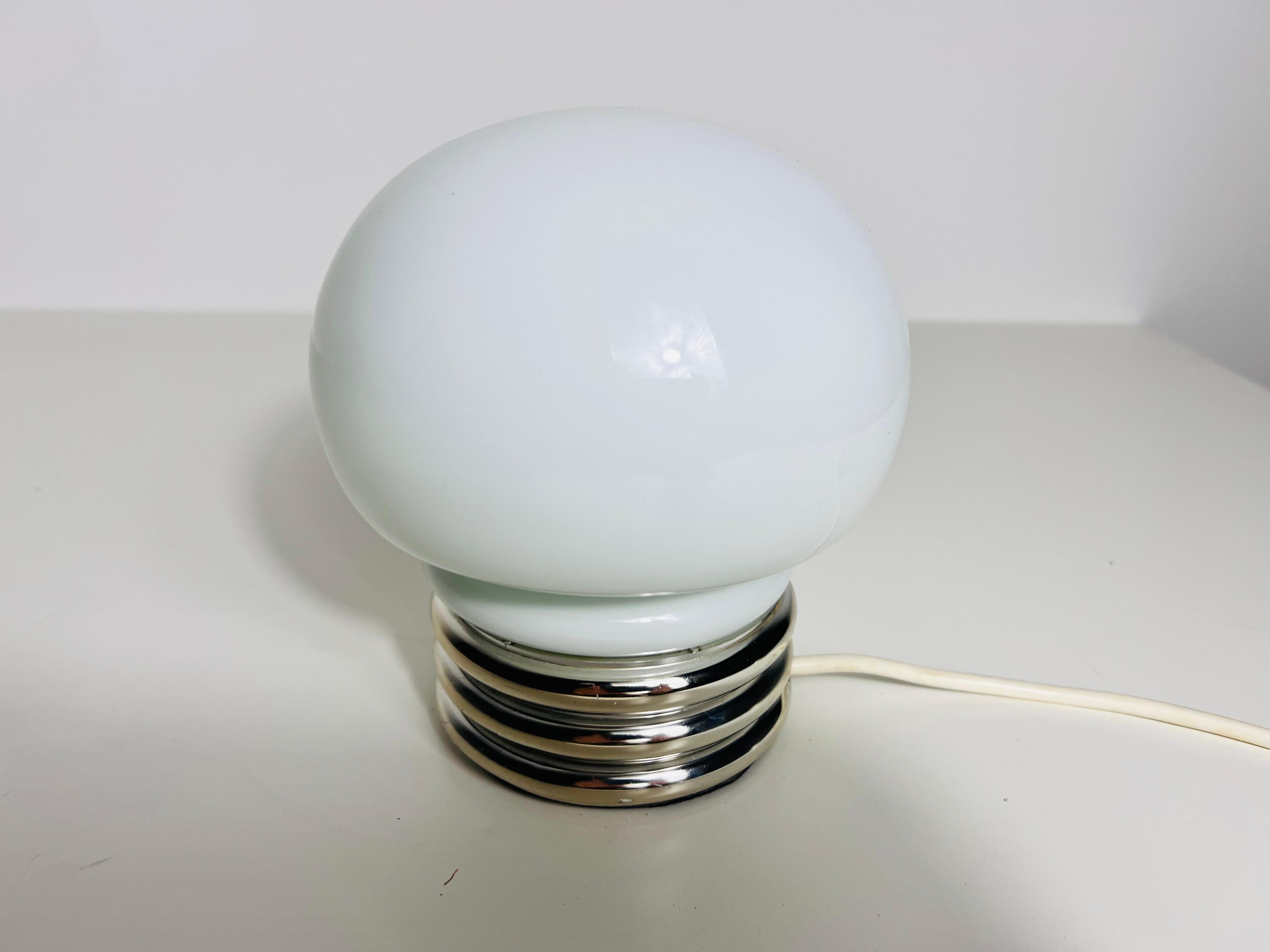Opaline Glass Opal Glass and Chrome Table Lamp, Germany, 1970s For Sale