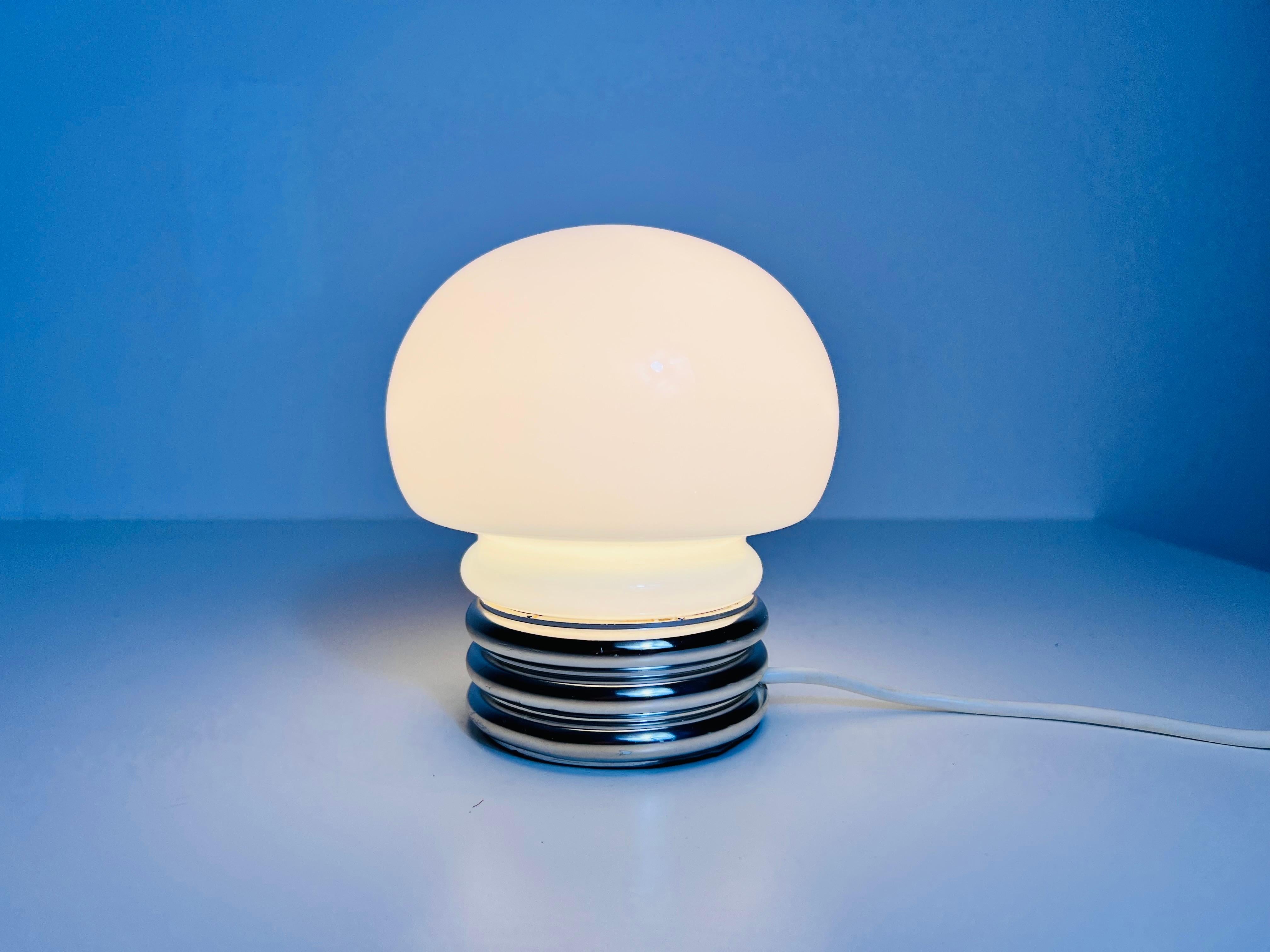 Opal Glass and Chrome Table Lamp, Germany, 1970s For Sale 1